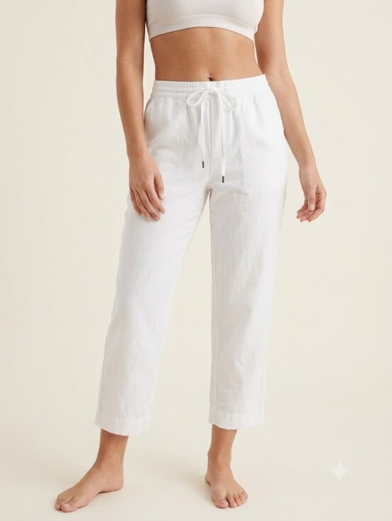 Banana Republic Pants - BANANA REPUBLIC White Linen Blend Pants Coastal Grandmother Cropped Breezy